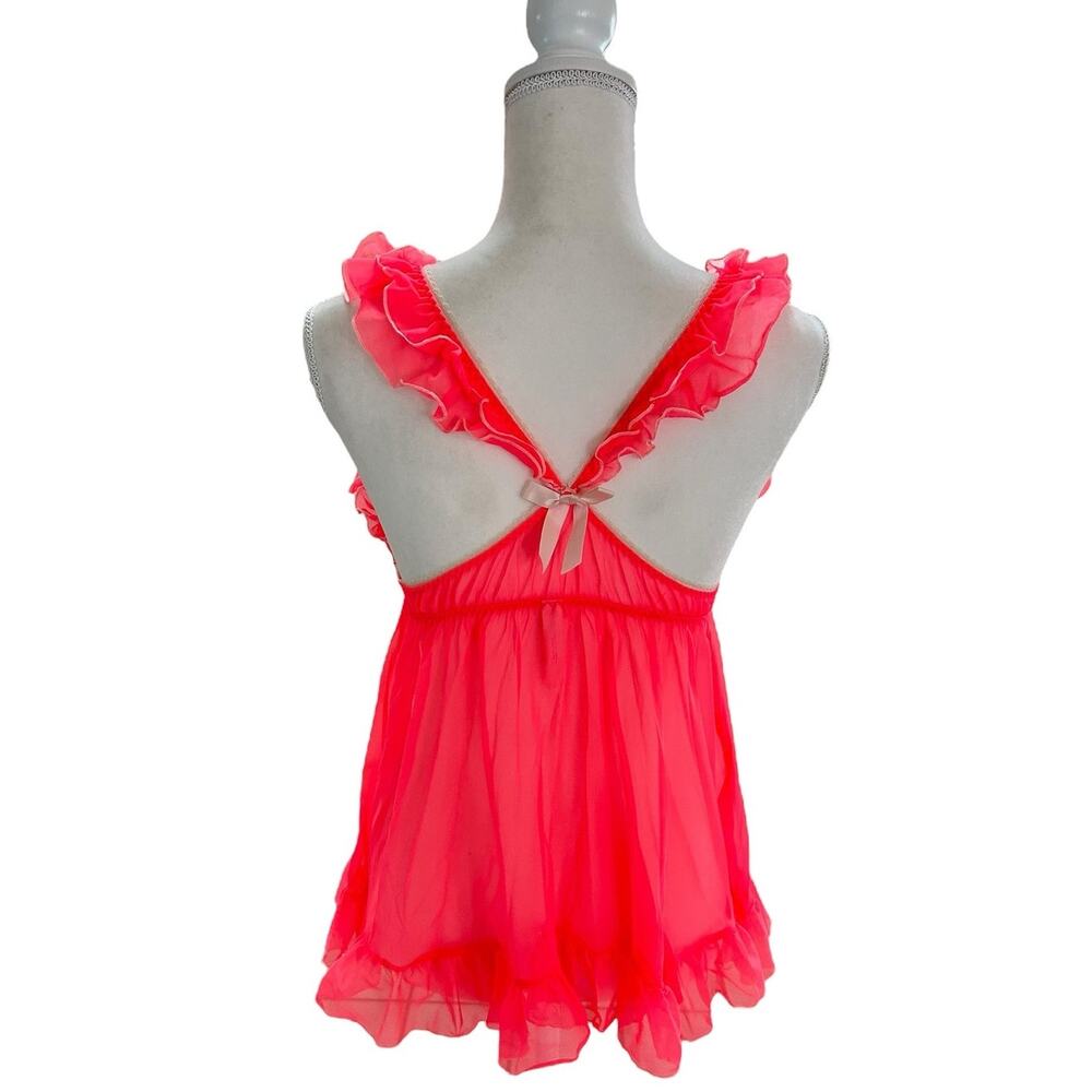 Victorias Secret Y2K Pink Ruffle Lingerie Babydoll Slip Top Size Medium Coquette - Picture 5 of 12